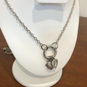 Two Heart Silver Tone Pendant and Chain Pre-Owned.